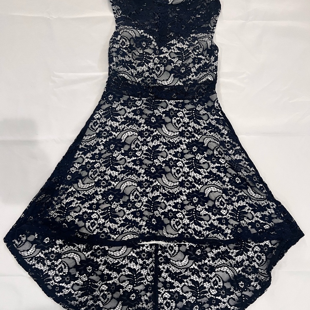 Elegant Navy Lace High-Low Dress